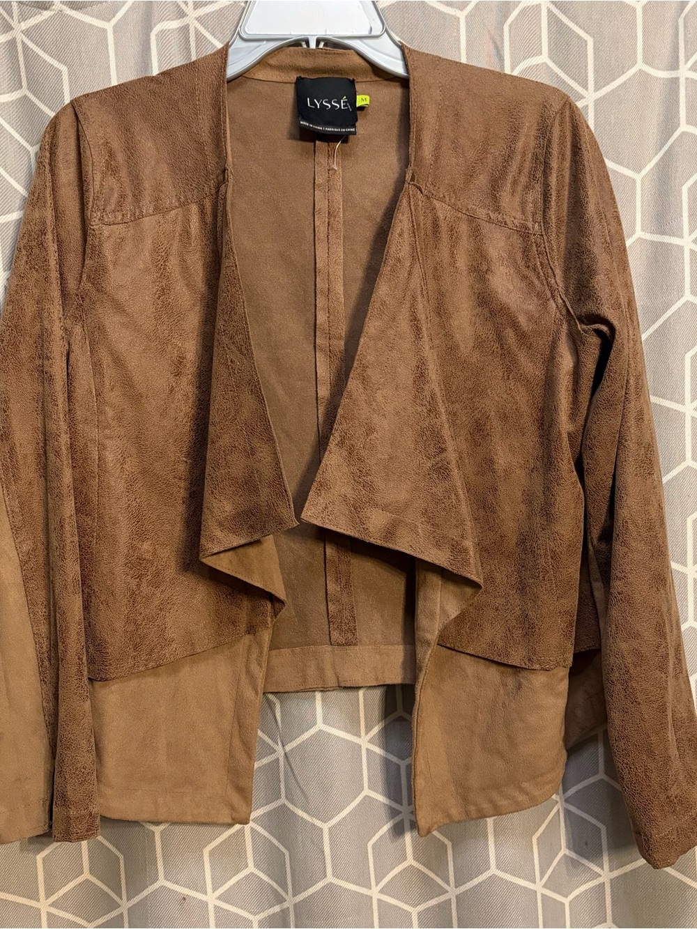 Lysse Brown Draped Open-Front Suede-Look Jacket